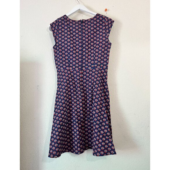 Mata Traders Womens Blue & Red Fan Print Cap Sleeve Fit & Flare Dress Small - Picture 4 of 13